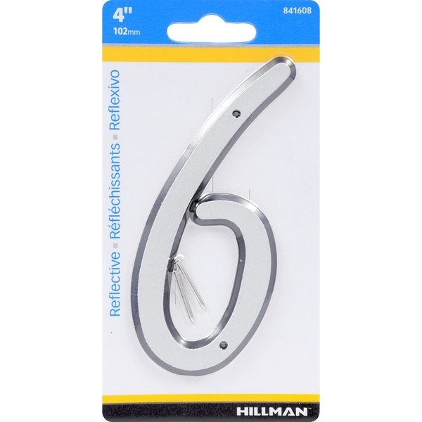 Hillman 4 in. Reflective Silver Plastic Nail-On Number 6 1 pc, 3PK 841608